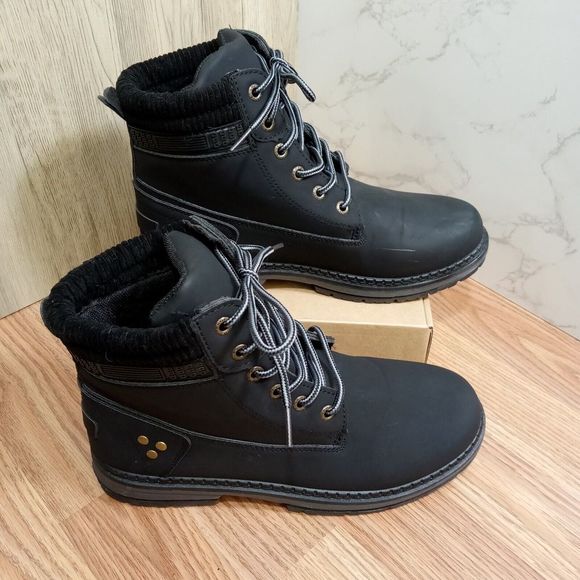 Shoes - SofySofy Women Sz 9.5 EU 40 Black Combat Boot Lace Round Toe Low Heel Ankle